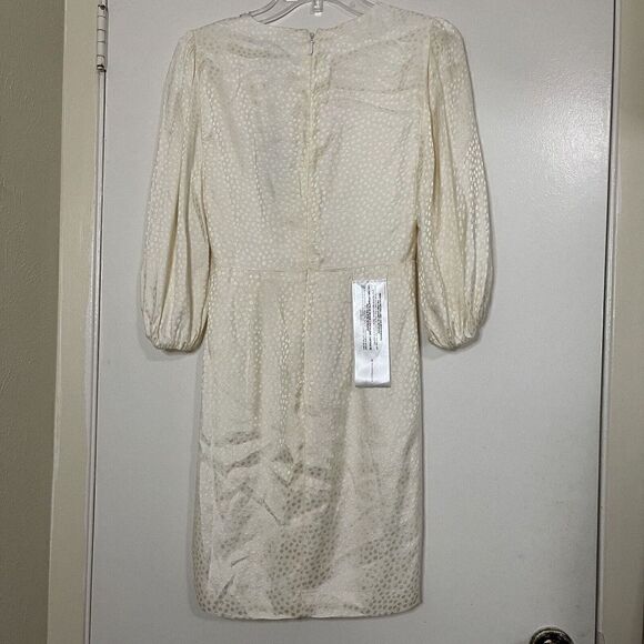 NEW! BCBG MaxAzria Women's Dotted Satin Ruched off white v-Neck Mini Dress $318 - Picture 3 of 6